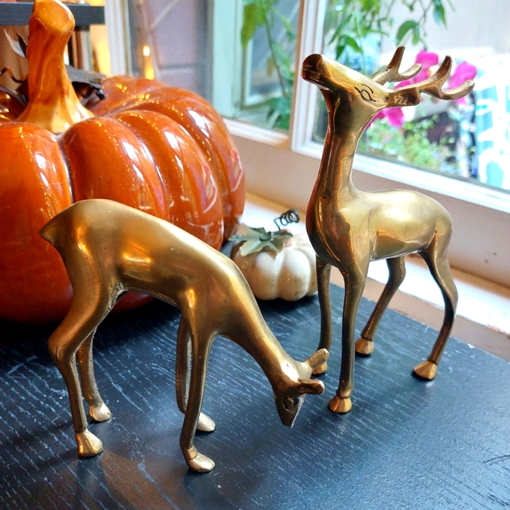 Vintage Mid-Century Modern Brass Deer Figurines Pair
